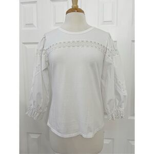 La Vie Womens White Rebecca‎ Taylor Balloon Sleeve Eyelet Blouse Size Medium